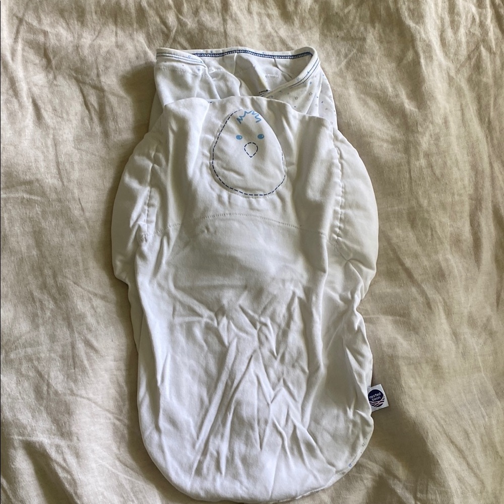 Nested Bean 0-8 months White and Blue Baby Swaddle